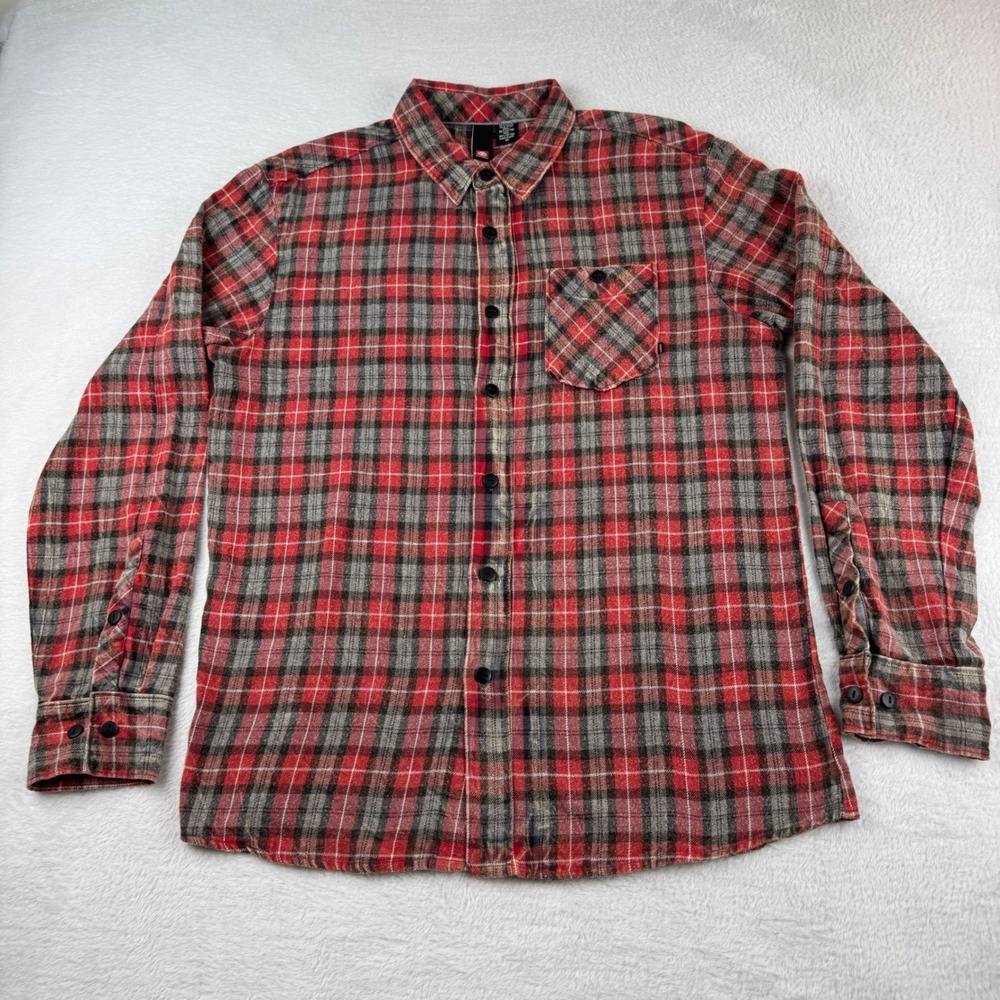 Element Flannel Shirt Mens Medium Red Grey Plaid Long Sleeve Western Yoke Skater
